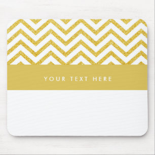Mousepad Rato de computador Chevron branco e dourado modern