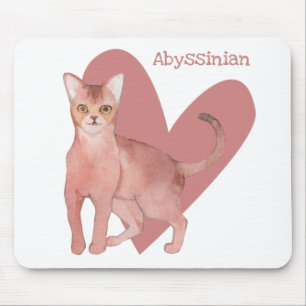 Mousepad Rato de Coração Cor de Água, Abissínia, Gatinho, C