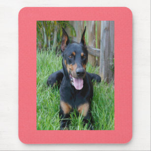 Mousepad Rato de Doberman Pinscher Cachorro Rosa