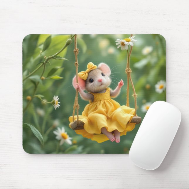 Mousepad Rato de Garota em um Swing de Jardim (Com mouse)