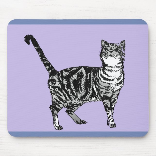 Mousepad Rato de Gato de Gato, Preto e Branco, Puro (Frente)