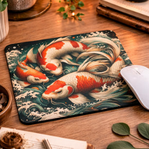 Mousepad Rato de Koi Peixe Arte Japonesa Yin Yang