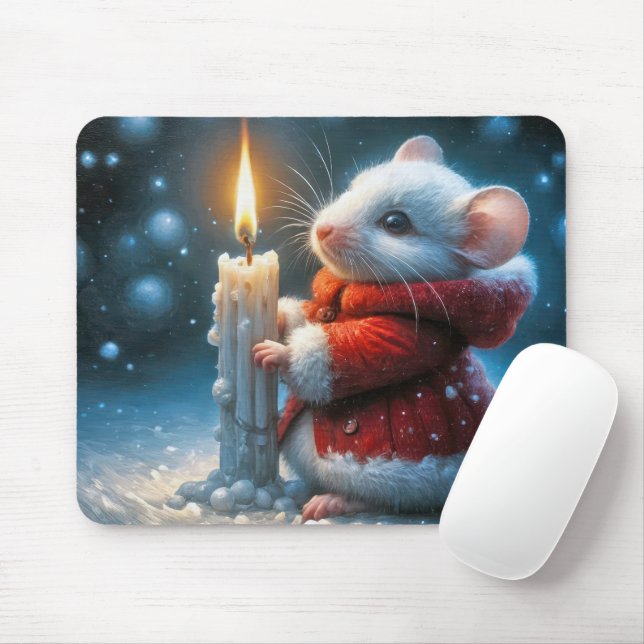 Mousepad Rato De Natal Com Vela Brilhante (Com mouse)