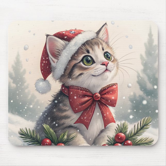 Mousepad Rato de Natal Gatinho Nevado (Frente)