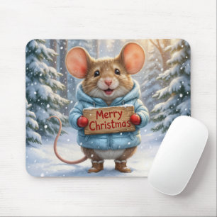 Mousepad Rato de Natal na Floresta de Inverno