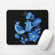 Rato de Vidro Azul e Floral em Preto