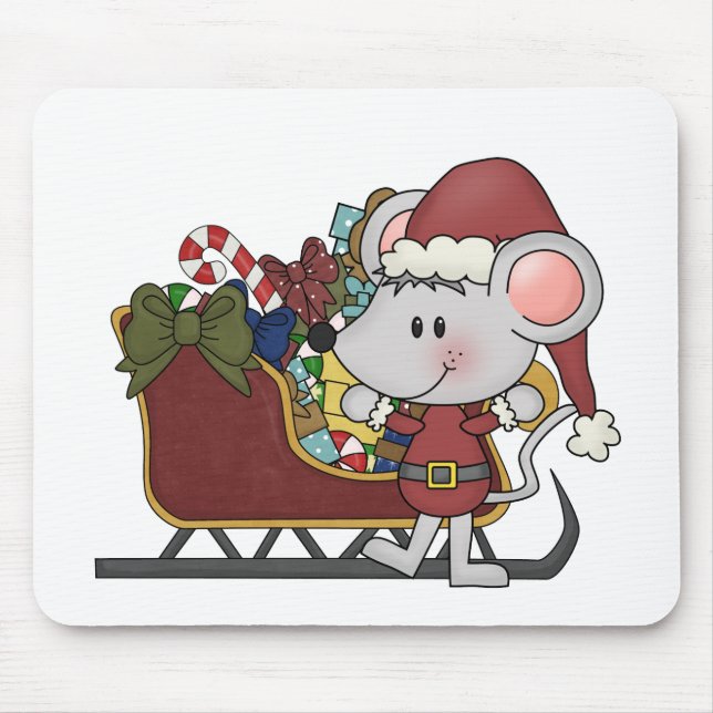 Mousepad Rato do papai noel com trenó (Frente)