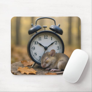Mousepad Rato Dormindo ao Lado de um Relógio Despertador