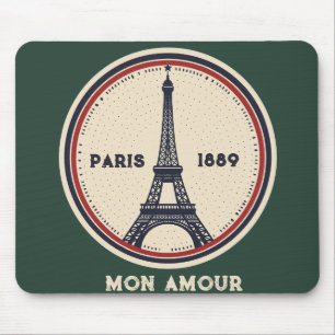 Mousepad Rato Eiffel Vintage Paris 1889 Tapete de Rato