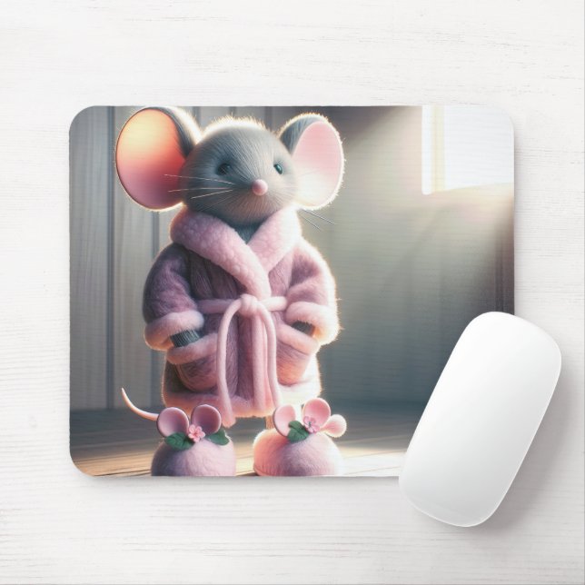 Mousepad Rato em um saquinho rosa e pantufas (Com mouse)