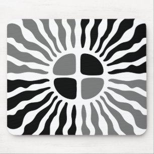 Mousepad Rato Geométrico Preto e Branco Sunburst Mod Retro