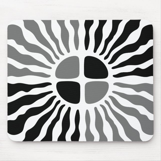 Mousepad Rato Geométrico Preto e Branco Sunburst Mod Retro (Frente)