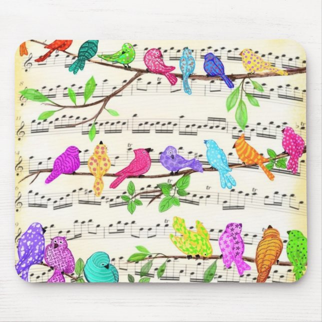 Mousepad Rato Musical Pássaros Almofada (Frente)