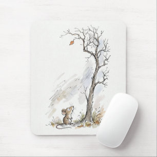 Mousepad Rato olhando para cima para a última folha caída