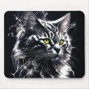 Mousepad Rato para Computador Gato Preto Fractal Elétrico