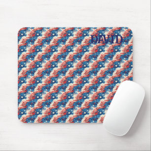 Mousepad Rato Patriótico Vermelho Branco e Azul Estrelas