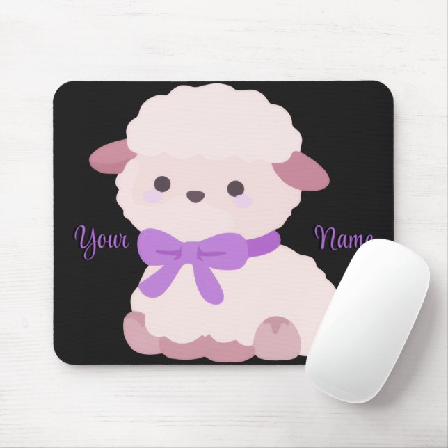 Mousepad Rato Personalizado Kawaii Cordeiro Sentado com Laç (Com mouse)