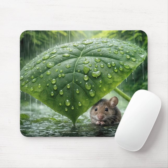 Mousepad Rato sob uma Folha Molhada (Com mouse)