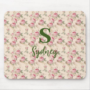 Mousepad Ratos com Rosas Cor-de-Rosa Floral Personalizado