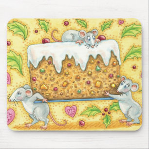 Mousepad Ratos de Natal Fofo Carregando uma Sobremesa de Bo