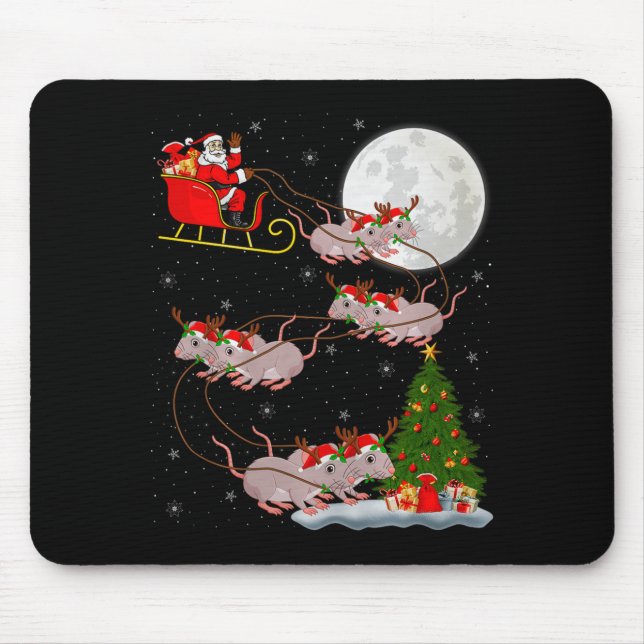 Mousepad Rats Santa Sleigh Flying Funny Magical Christmas P (Frente)