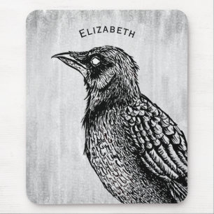 Mousepad Raven Gótica Black White Horror Tinta Preta Nome d