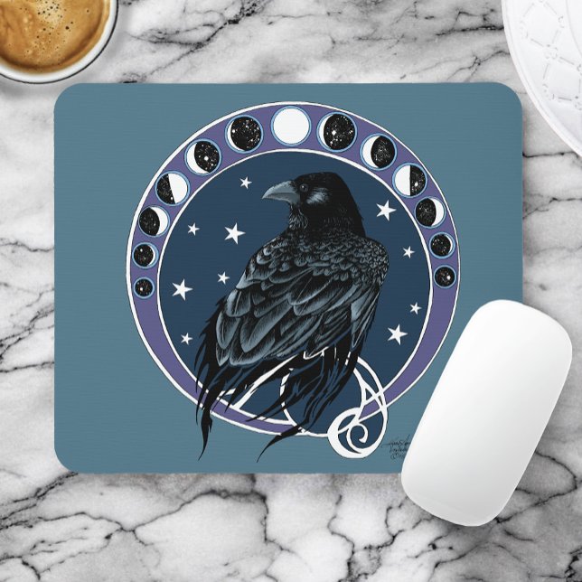 Mousepad Raven Moon Phases Stars Azul (Criador carregado)