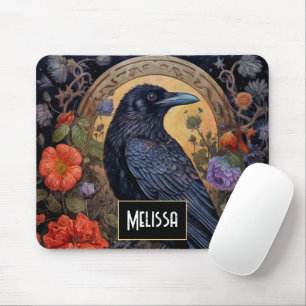 Mousepad Raven Preto com Design Gótico Flores