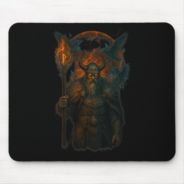 Mousepad Raven Viking Halloween Design Norse Sorcerer Moon (Frente)