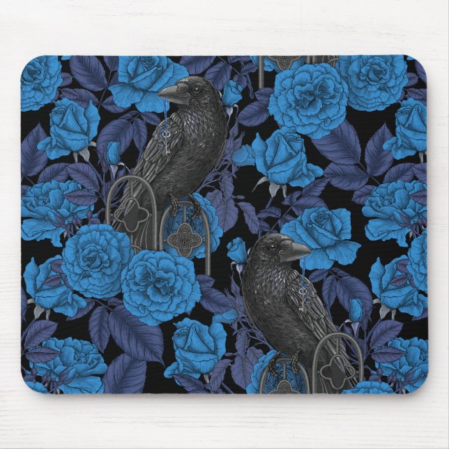 Mousepad Ravens e rosas azuis (Frente)