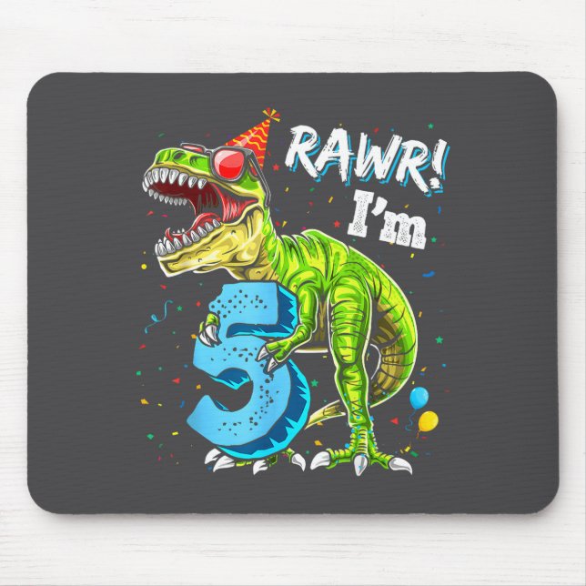 Mousepad Rawr I'm 5 5th Birthday T Rex Dinosaur Funny Party (Frente)