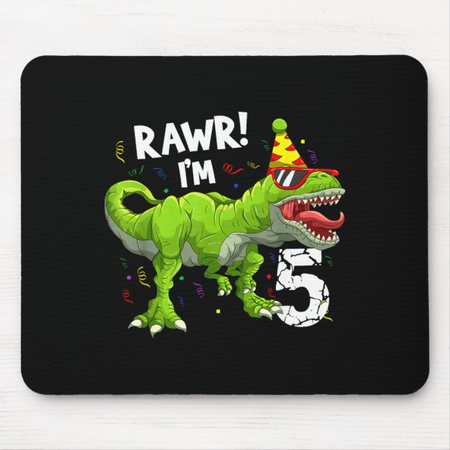 Mousepad Rawr I'm 5 5th Birthday T Rex Dinosaur Funny Party (Frente)