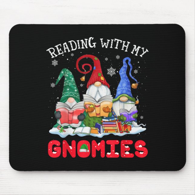 Mousepad Reading With My Gnomies Christmas Funny Gnomes Rea (Frente)