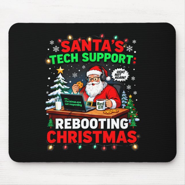 Mousepad Rebooting Funny Santa's Tech Suprt Christmas Compu (Frente)