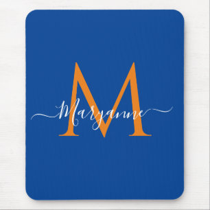Mousepad Receitas Azuis do Monograma Personalizado Laranja