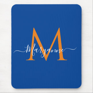 Mousepad Receitas Azuis do Monograma Personalizado Laranja
