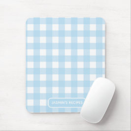Mousepad Receitas | Padrão Xadrez Azul Claro e Branco