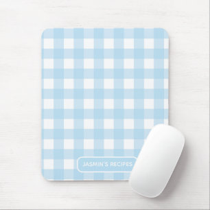 Mousepad Receitas Padrão Xadrez Azul Claro e Branco