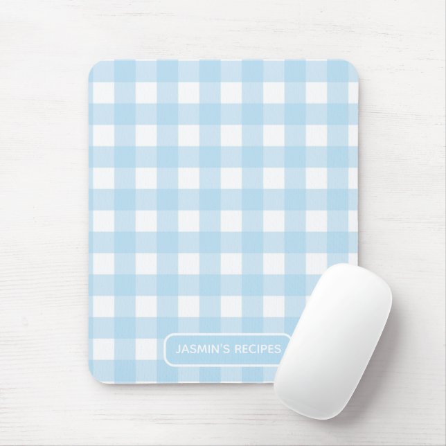 Mousepad Receitas | Padrão Xadrez Azul Claro e Branco (Com mouse)