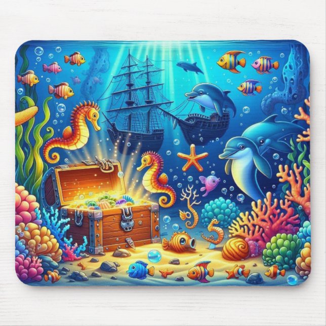 Mousepad Recifes de coral submarinos, Sealife e baú do teso (Frente)