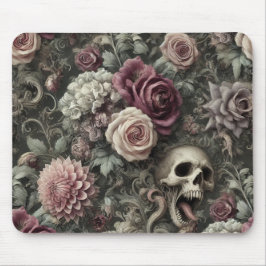 Mousepad Recolher nas Rosas - Crânio Floral Gótico
