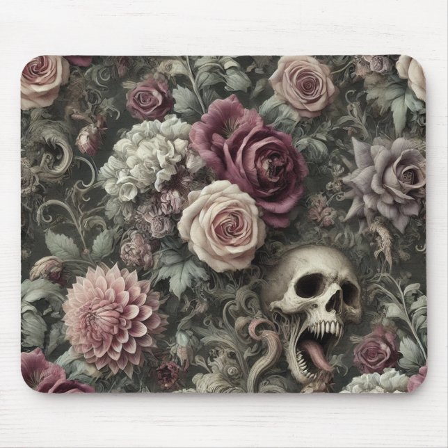 Mousepad Recolher nas Rosas - Crânio Floral Gótico (Frente)