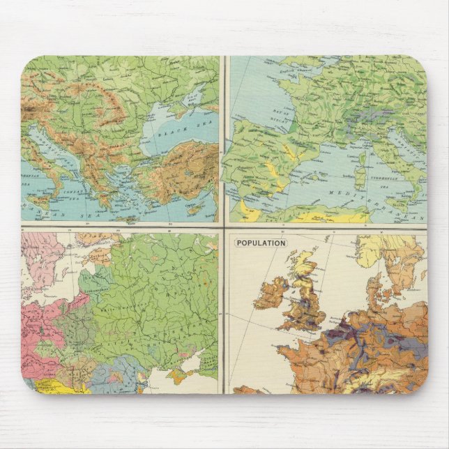 Mousepad Recursos físicos da Europa e mapa de população (Frente)