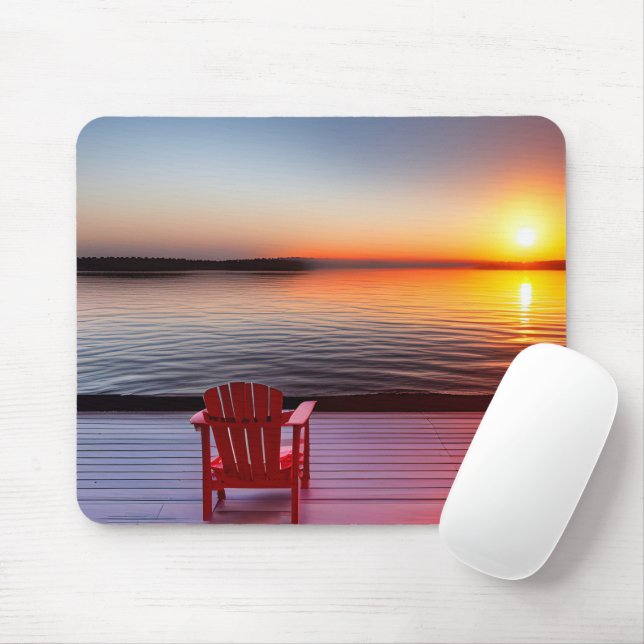 Mousepad Red Adirondack Cadeira No Lago Dock (Com mouse)