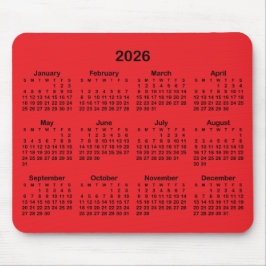 Mousepad Red and Black 2026 Calendar
