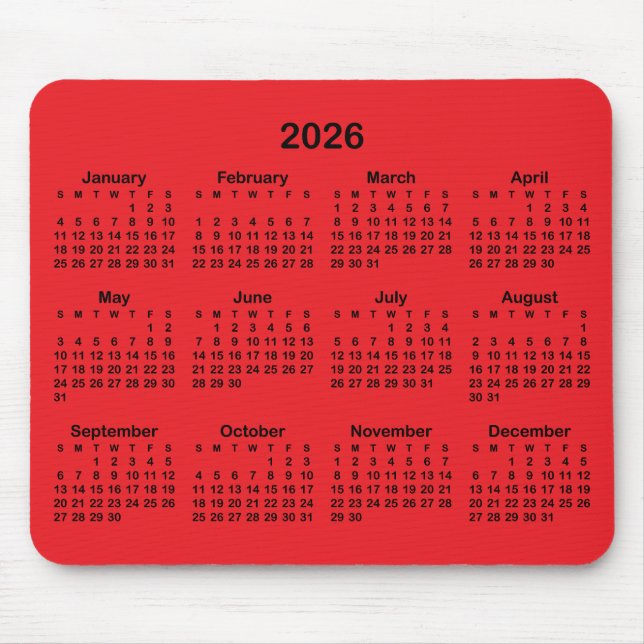 Mousepad Red and Black 2026 Calendar (Frente)