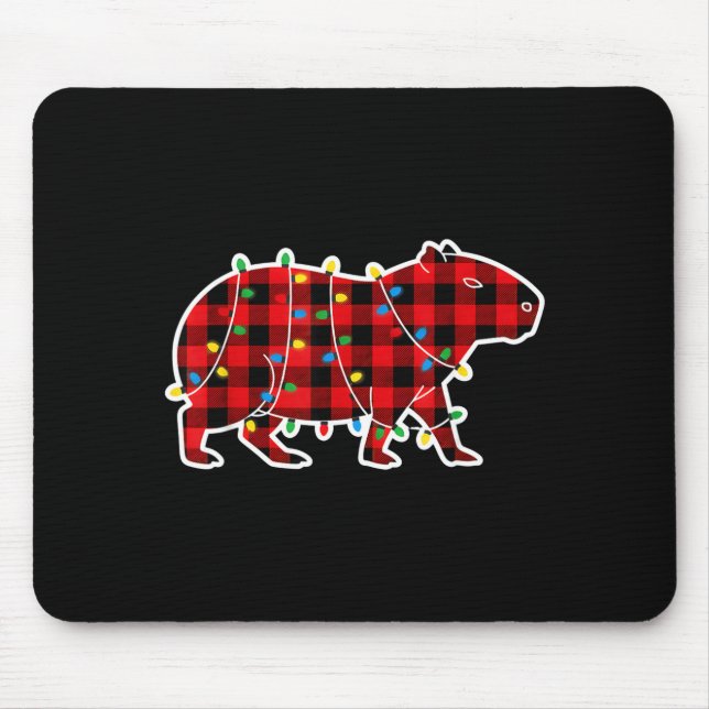 Mousepad Red And Black Buffalo Plaid Capybara Christmas Lig (Frente)