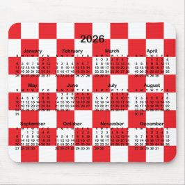 Mousepad Red and White Checkerboard 2026 Calendar