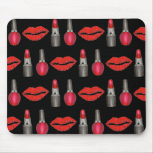 Mousepad Red Black Lipstick Kiss Nail Beleza Polonesa