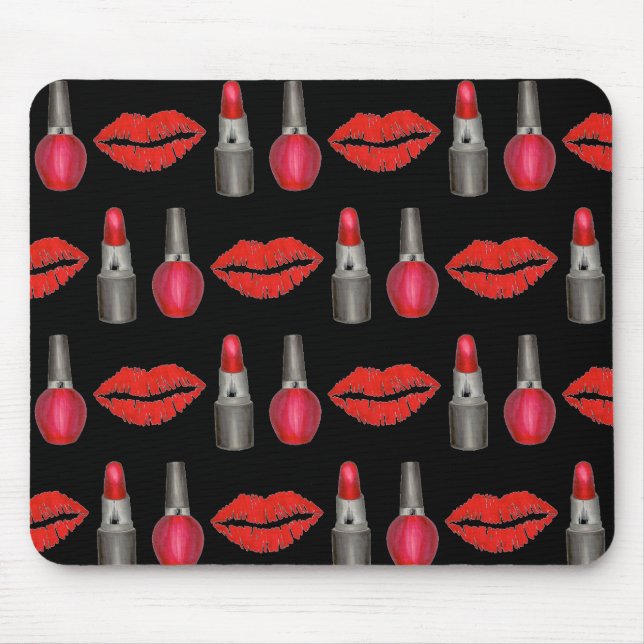 Mousepad Red Black Lipstick Kiss Nail Beleza Polonesa (Frente)